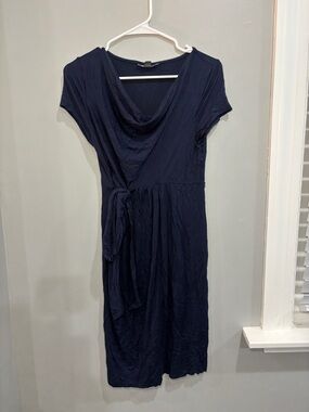 Maternity A Pea in the Pod Women's Navy Wrap-Style Dress with Tie Waist Small